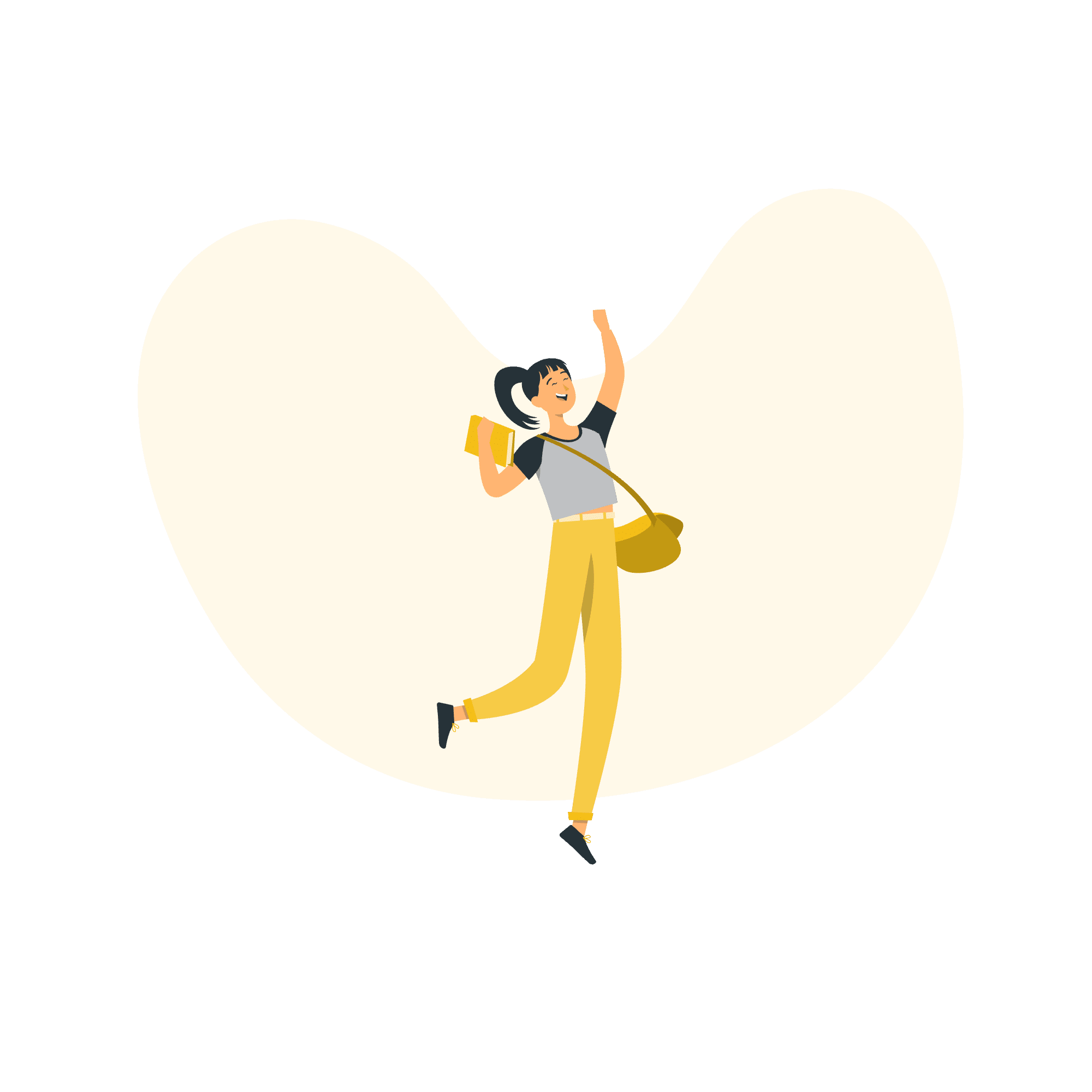 illustration jaune d'une personne enjouée d'avoir obtenu son diplôme