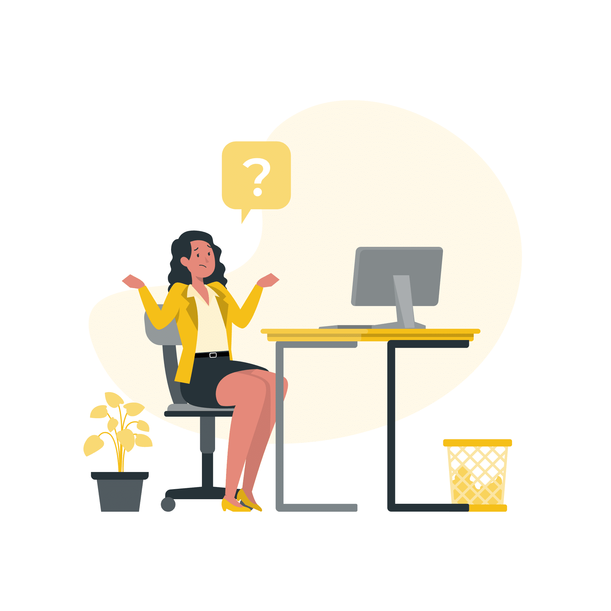 Illustration jaune d'une personne en pleine interrogation